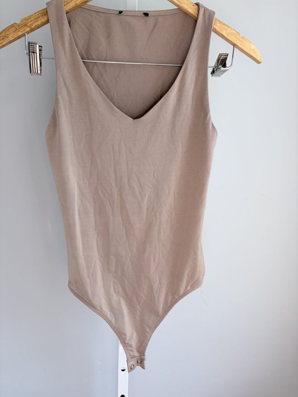 Zara Taupe Sleeveless V-Neck Bodysuit Minimalist Layering Top S